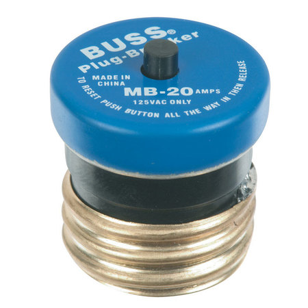 EATON BUSSMANN Plug Fuse, MB Series, Time-Delay, 20A, 125V AC BP/MB-20